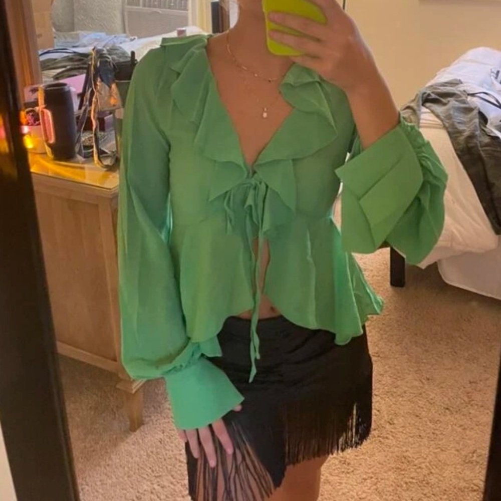 Green ruffle top